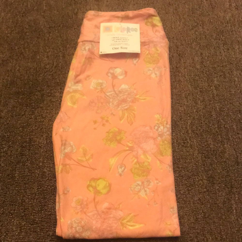Lularoe os leggings pink green flower design NEW